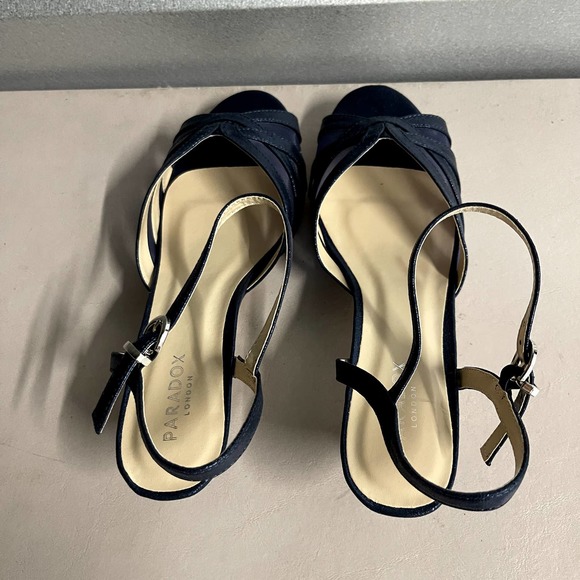 Paradox London Women's Navy Shimmer Wide Fit Kitten Heel Sandal - Size 10M - Picture 7 of 9